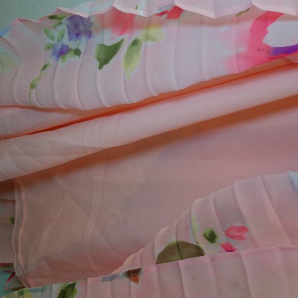 Chaps Women Pink Multi Floral Pleated Georgette Long Skirt Size XL - Picture 4 of 9